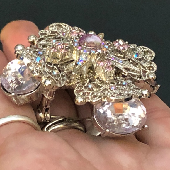 VTG Estate Silver Starburst Filigree Lavender/AB Stones Haute Couture Brooch - Picture 6 of 9
